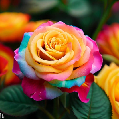 Fragrant Yellow Pink Rose Flower Close-Up