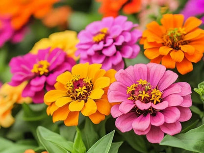 Rich Brown Red Zinnia Flowers in Garden Borders