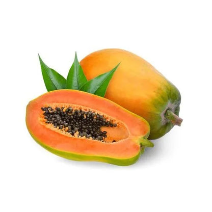 Papaya plant growing tall with large green leaves in garden