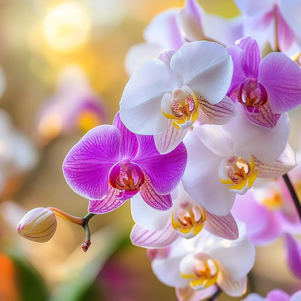 White Pink Phalaenopsis Orchids in Pots