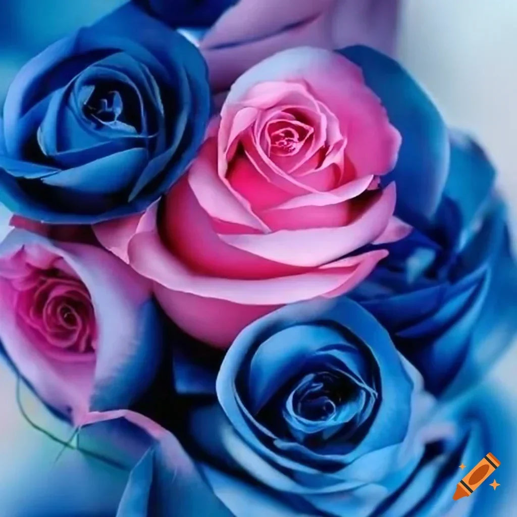 Dark Pink & Blue Rose Blooms in Garden